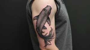 Koi fish tattoo half sleeve black and grey