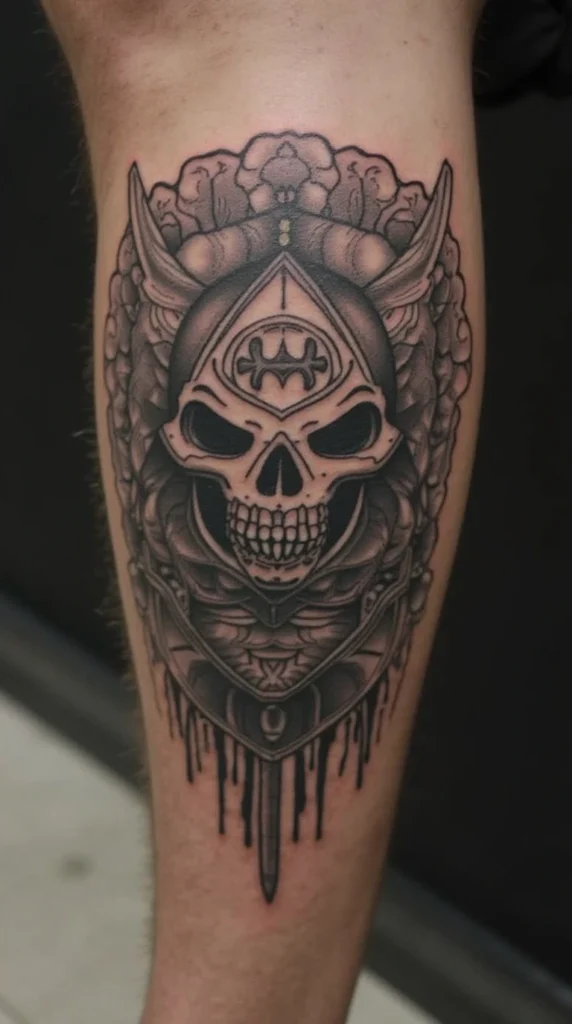 Gothic Skull and Shield Tattoo