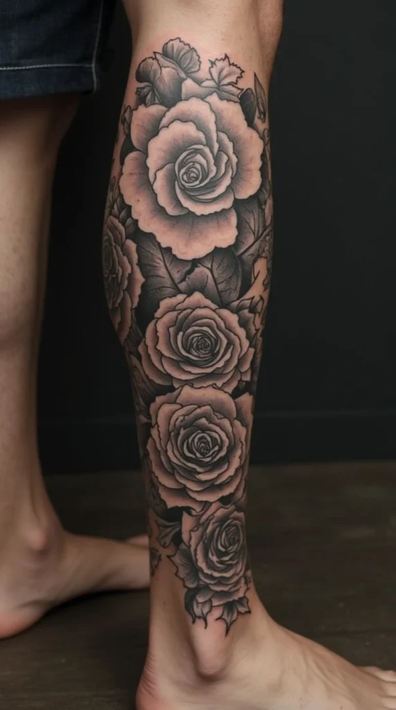 Rose Tattoo on Calf